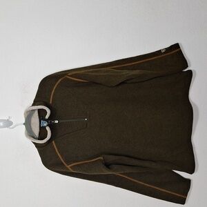 Kuhl Men's Green Alpaca Fleece Sherpa Lined Outdoor Quarter Zip Sweater Size L
